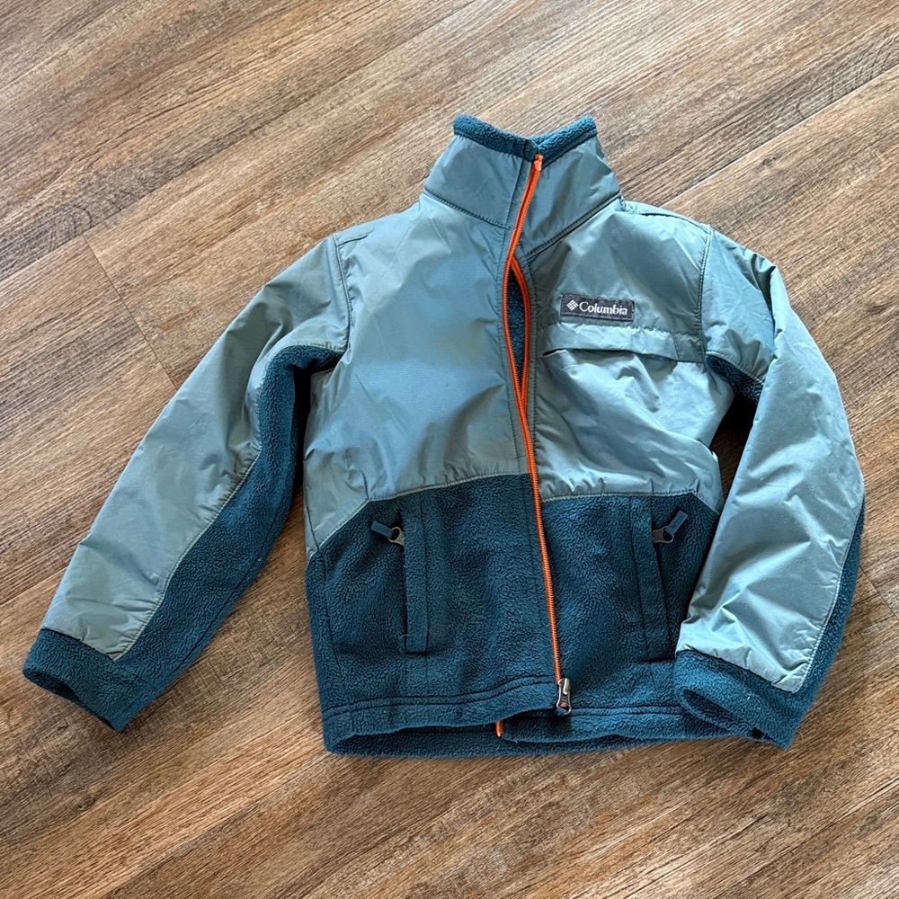 Columbia Kids Teal and Dark Teal Fleece Jacket with Orange Zipper